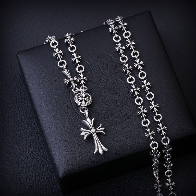 Chrome Hearts Sterling Silver Cross Pendant Necklace